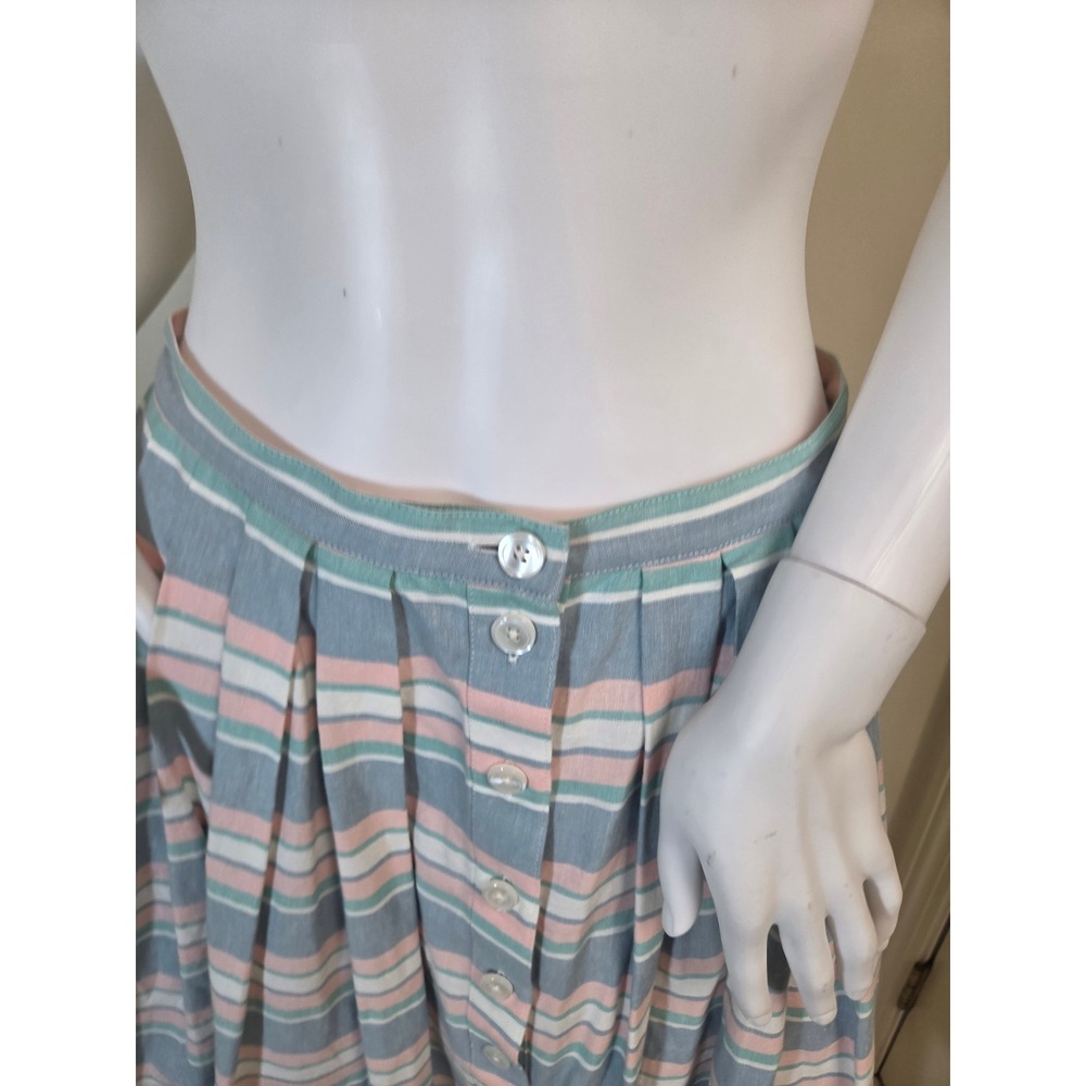 Brooks Brothers Cotton Linen Striped Button Front Midi Skirt Pastel Blue Pink 2 - Picture 7 of 11